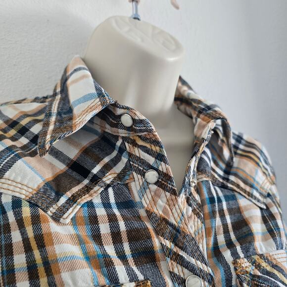 True Religion Womens Plaid Y2K Western Shirt Size XS Brown Pearl Snap Button - Picture 3 of 8